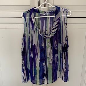 Sleeveless top, blue, purple, green & gray